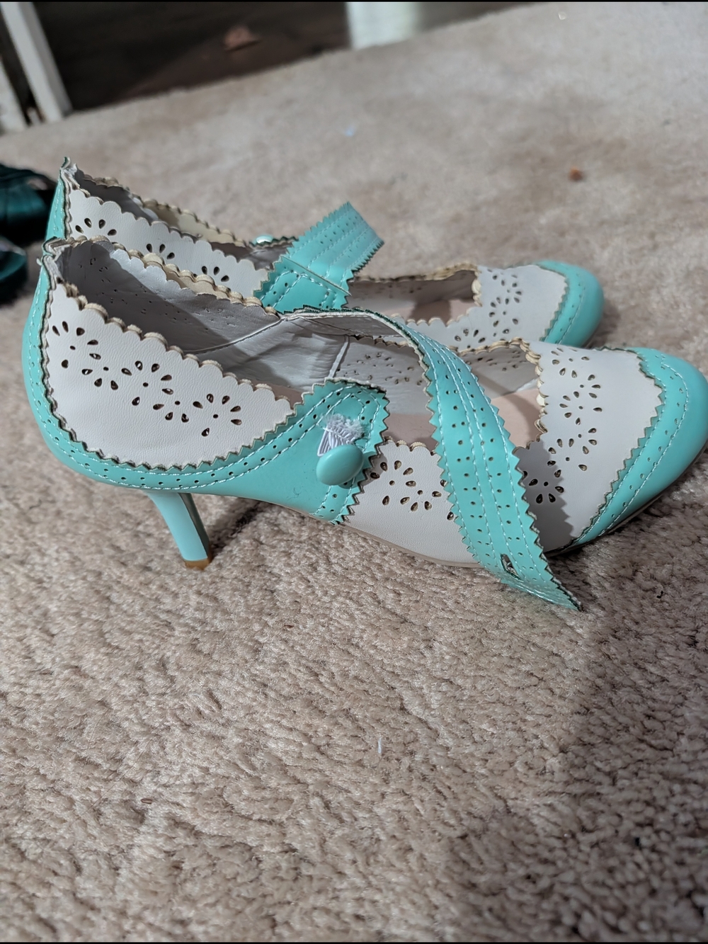 Cream and Mint Mary Jane Heels